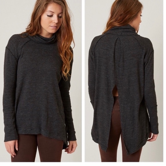 Free People Sweaters - We The Free Charcoal Split Back Turtleneck Sweater